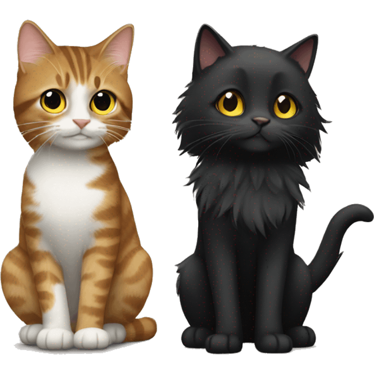 a long haired tabby full body and black cat emoji