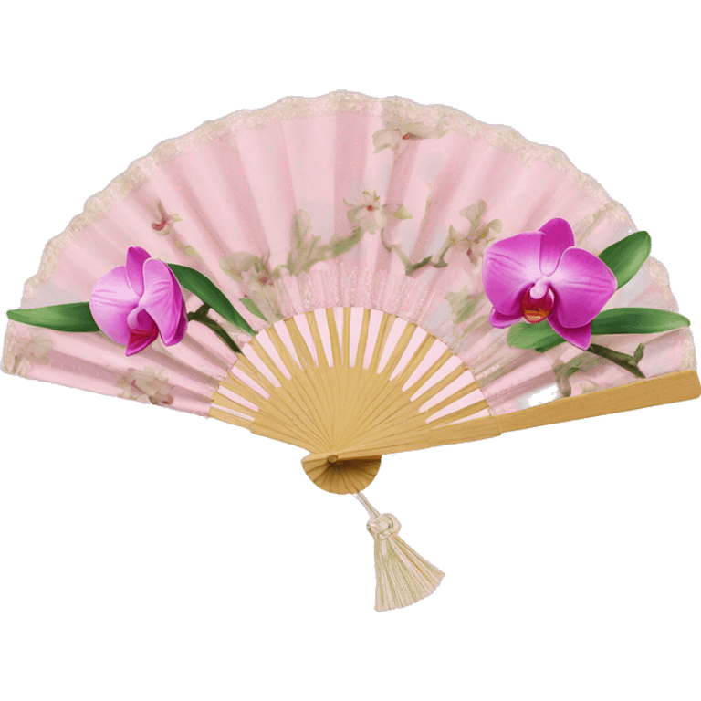 Pink venus hand fan with orchids emoji