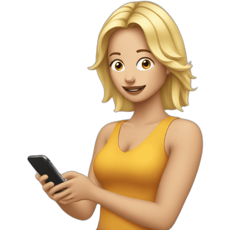 blonde woman on her phone doing durf emoji