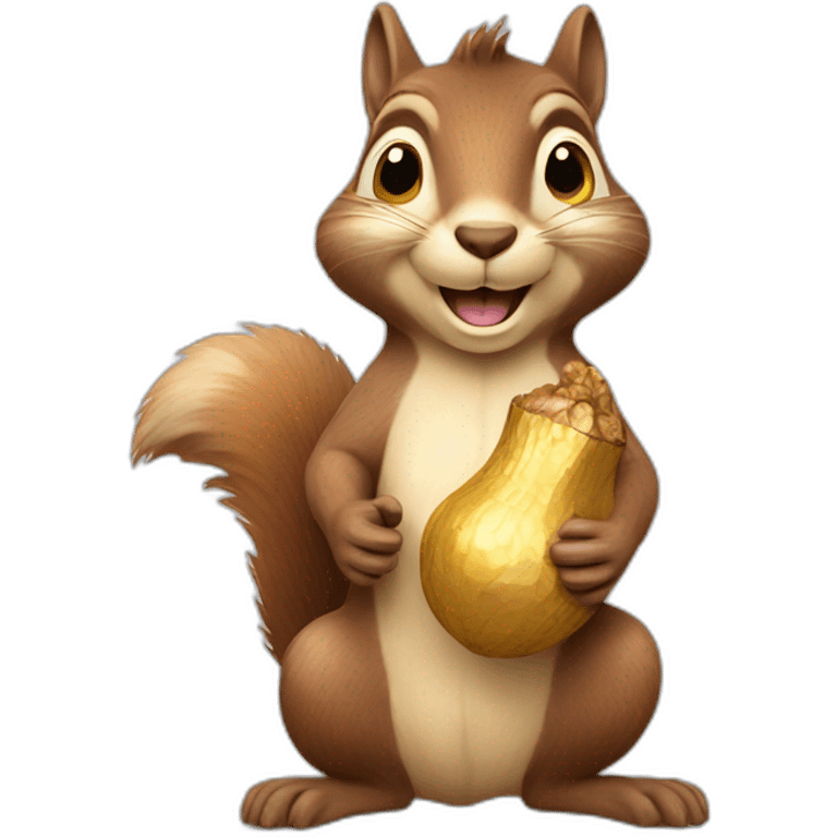 a satisfied squirrel holds a golden nut emoji