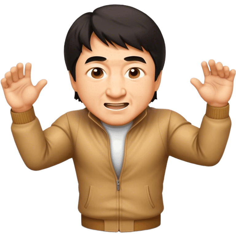 Cinematic Realistic Jackie Chan Pop Culture Emoji, depicted with playful agility and charismatic charm rendered with lifelike textures and vibrant, action‚Äêpacked lighting. emoji