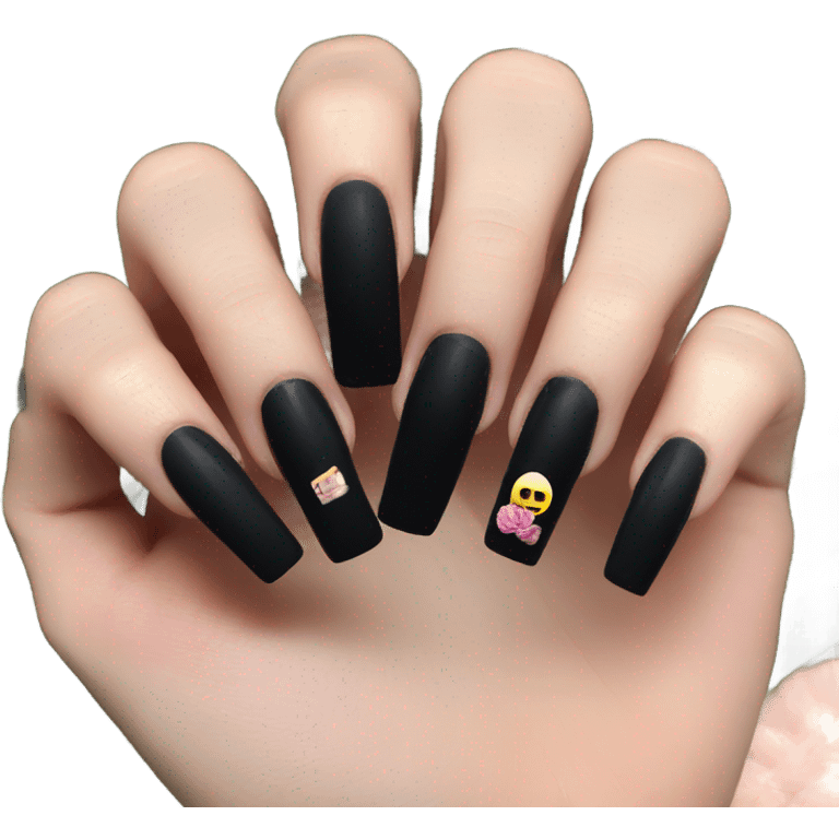 a black set of acrylic long square nails emoji