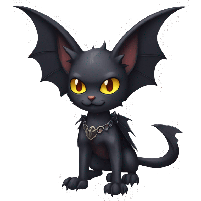 Black Cool Edgy Punk-Gothic Horned Bat-winged Litten-Bat-cat-Fakemon full body emoji