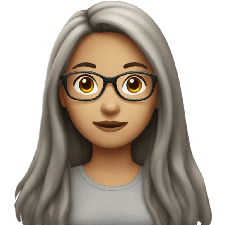 A girl with brown long hair and grey round glasses emoji