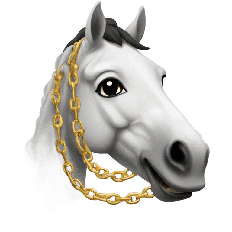 Horse smiling at the camera with a PIMP chain emoji