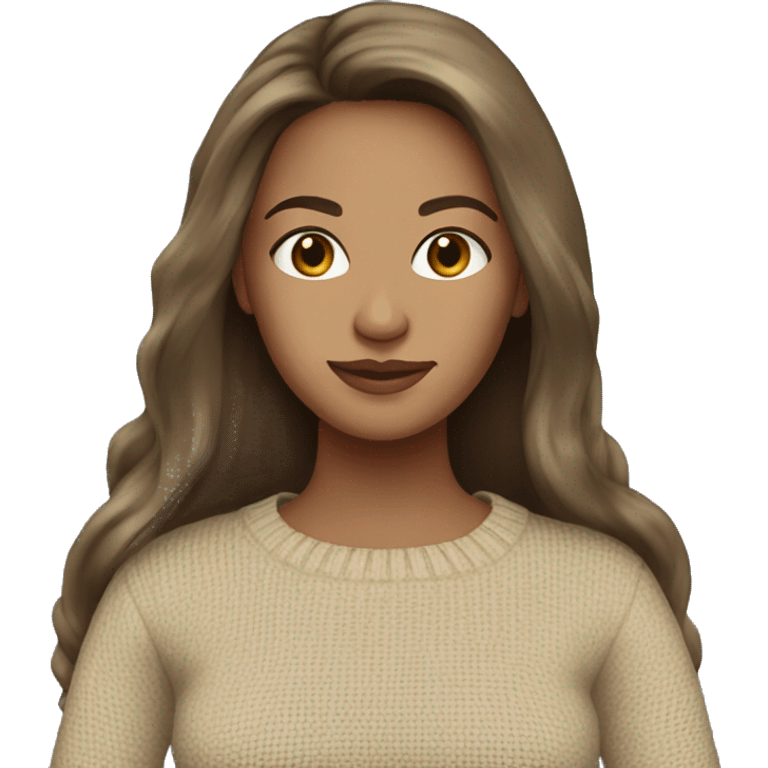 Brunette long hair women beige sweater  emoji