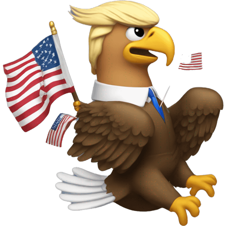 Donald trump riding a eagle holding a American flag emoji