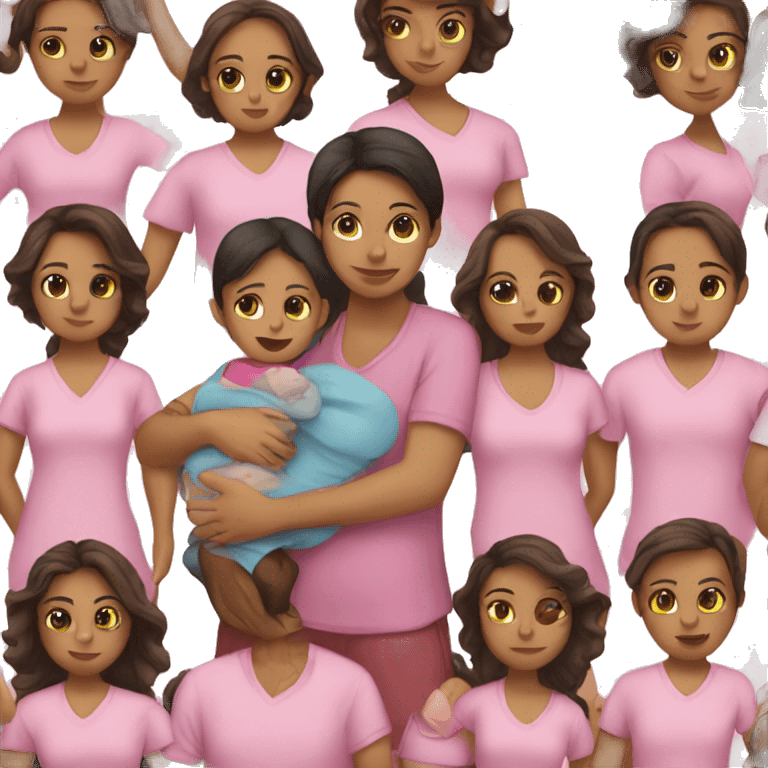 hispanic girl with pink shirt holding a baby  emoji