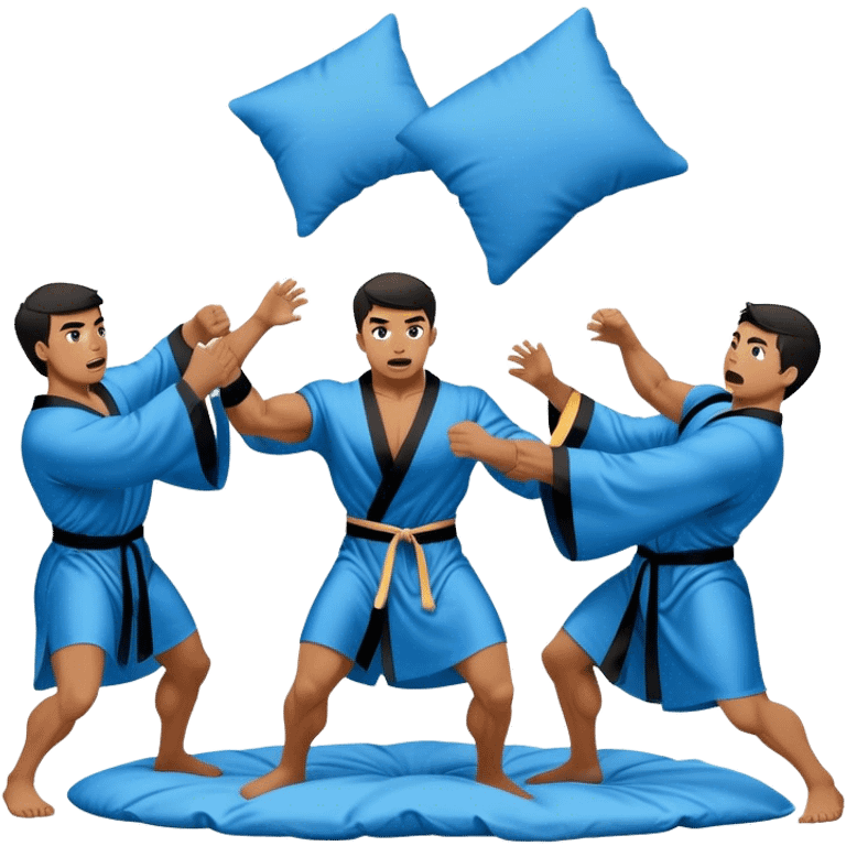 muscular men silk blue black robe pillow fight  emoji