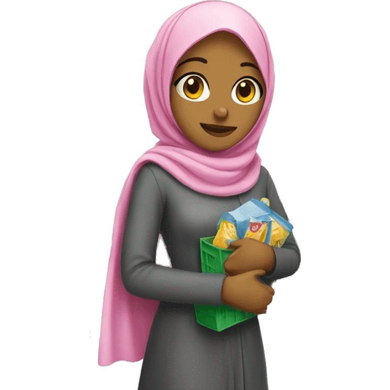 A girl wearing a hijab shopping emoji