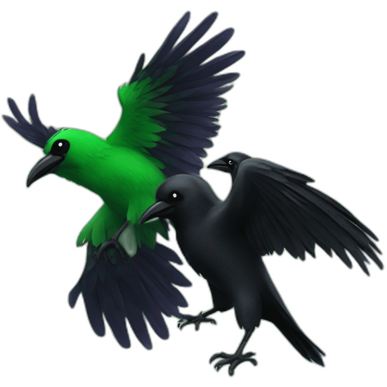 a green raven and a black raven in love emoji