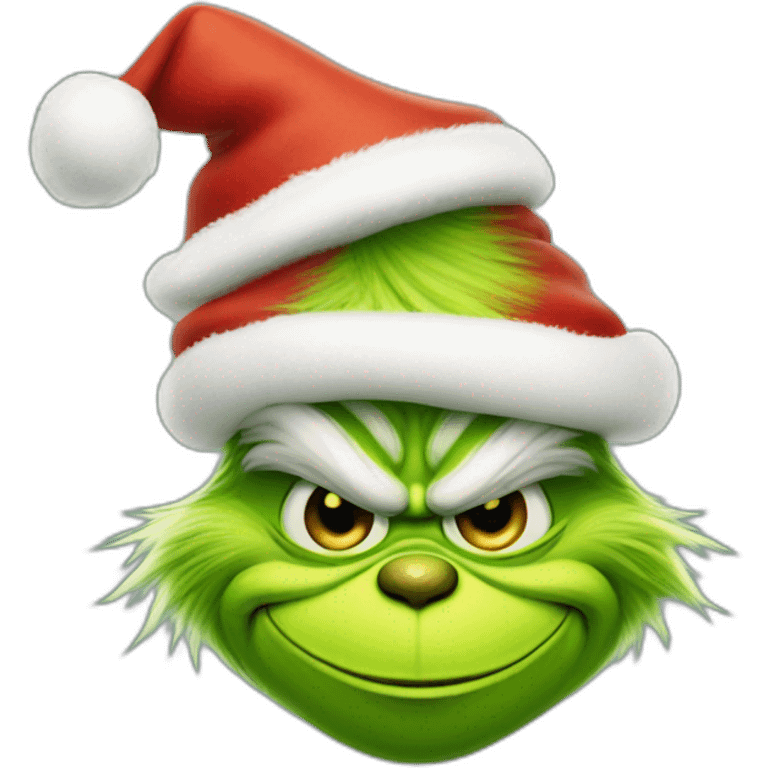 Grinch smiling with santa clause hat emoji