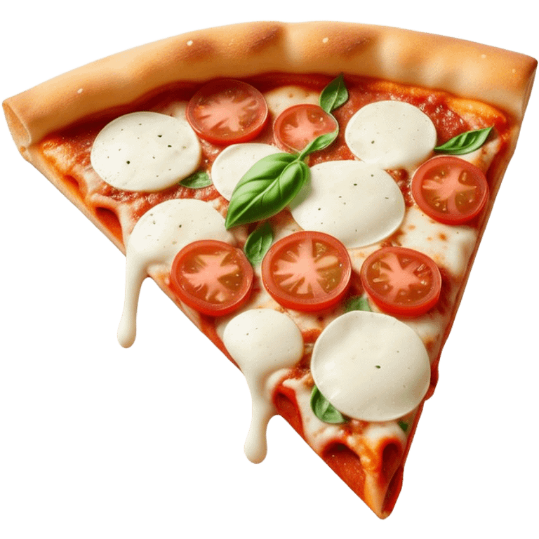 Pizza Napoletana Cinematic Realistic Pizza Napoletana Dish Emoji, depicted as a delicious slice of Neapolitan pizza with a thin, crispy crust, fresh tomato sauce, mozzarella, and basil, rendered with mouth-watering textures and vibrant, warm lighting. emoji