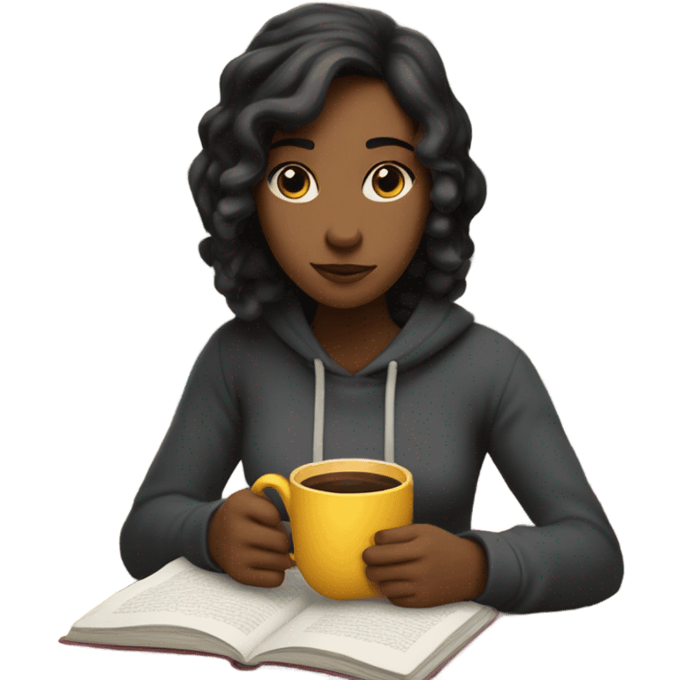 bored girl with coffe and books  emoji