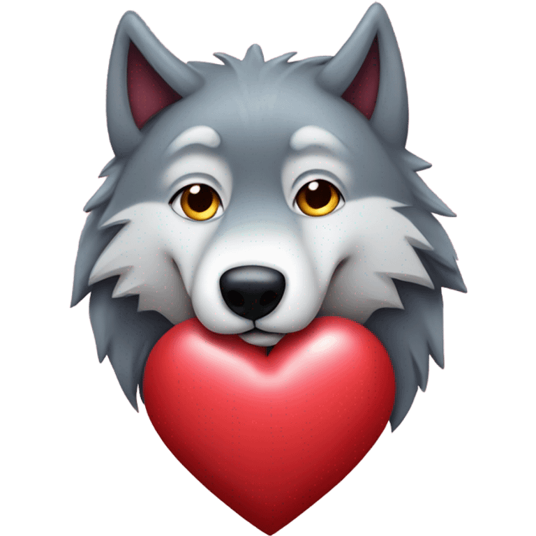 Wolf holding a big heart and a lot of kisses .. emoji