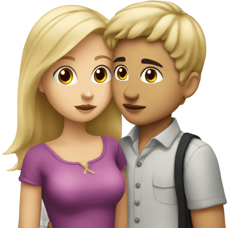 A blonde girl and a boy with black hair kissing emoji