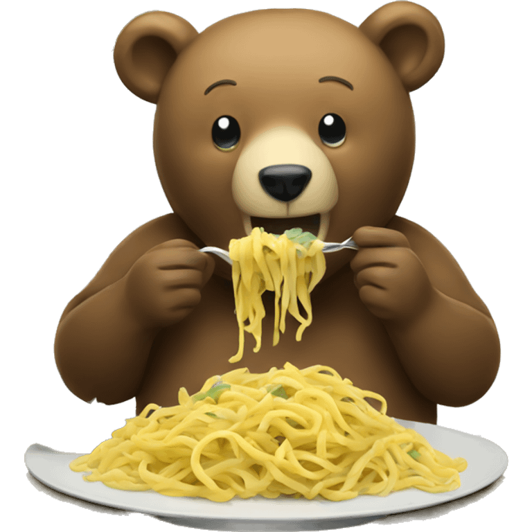 Bear eating pasta in rainforest  emoji