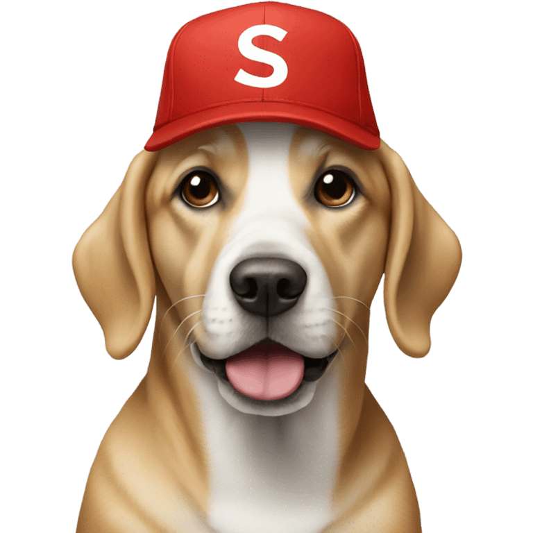 Dog wearing a supreme hat emoji