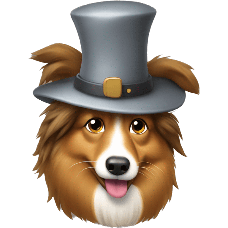 Sable Shetland sheepdog with a poop hat  emoji