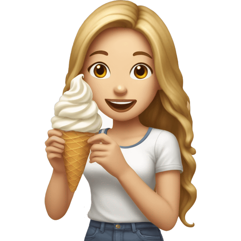 White teen girl eating Vanilla ice cream sundae emoji