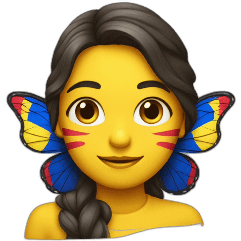 Una mariposa saludando con la bandera de Colombia de fondo emoji