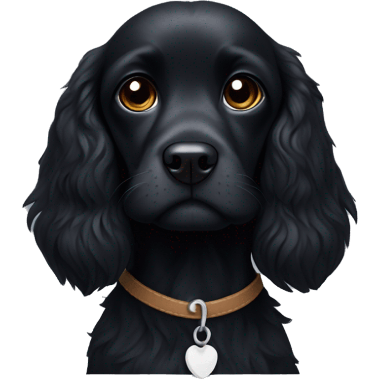 Small completely black spaniel with black fur on his whole face and white fur only on his chest emoji