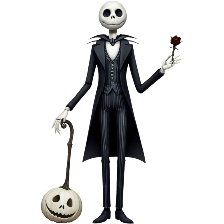 Full body view Cinematic 3D ultra realistic 32K HD image of Jack skellington, stunning detail as though captured in a timeless photograph, rich textures, visually rich, so lifelike that it feels like it could leap off the page at any moment emoji