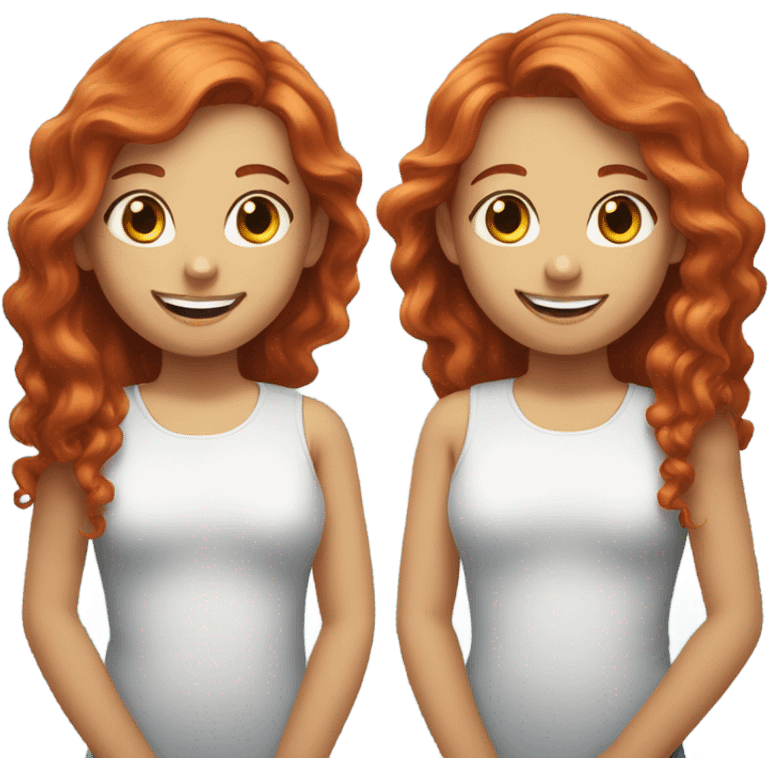 Red hair twins one short hair one long smiling emoji