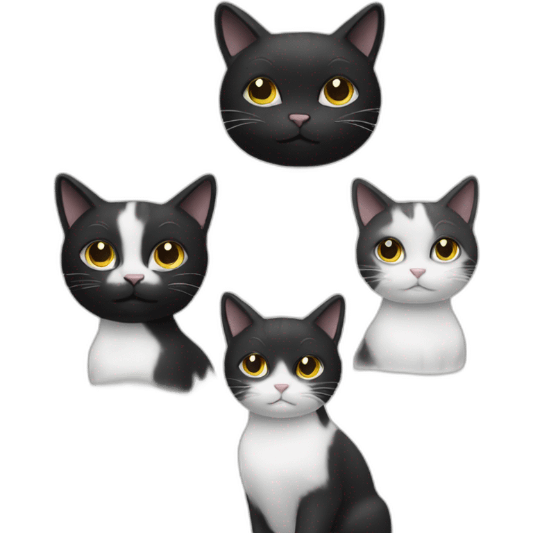 5 black and white cats staring down emoji