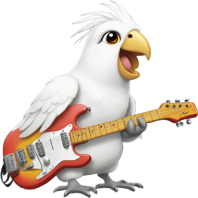 White cockatiel playing electro guitar emoji