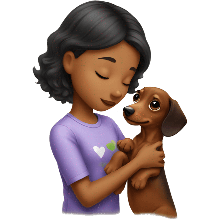 Girl kissing dachshund puppy emoji