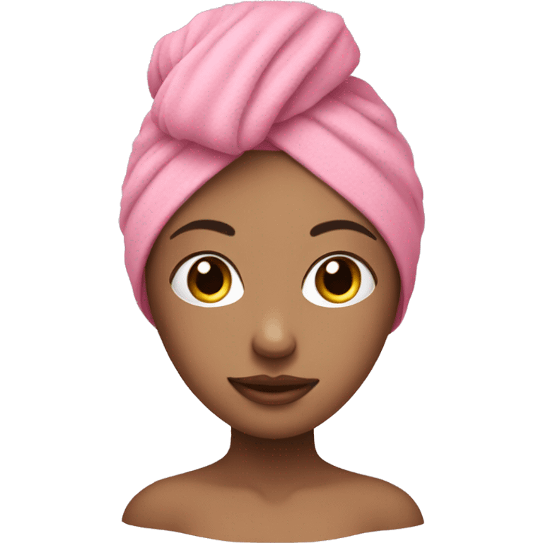 Girl with towel on head and pink face mask on emoji