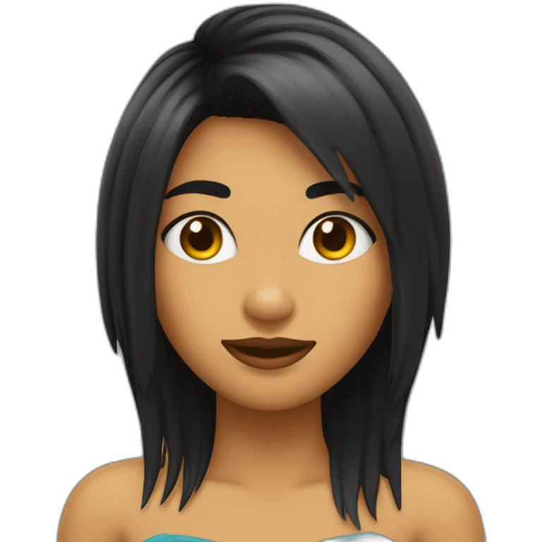 Chica con pelo negro y flequillo, ojos oscuros y piel morocha emoji