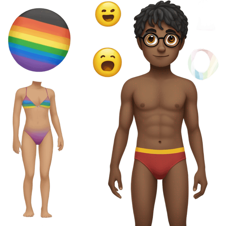 Harry potter with rainbow skin and wearing a swimsuit emoji