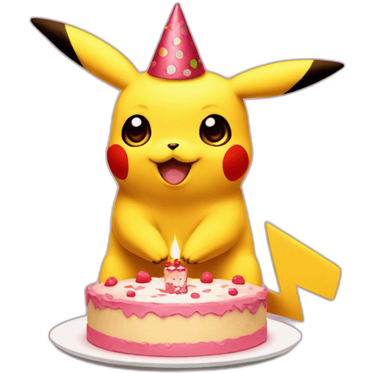 Pikachu with birthday cake emoji