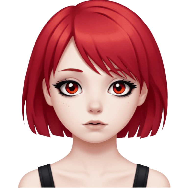 girl with red hair and side bang and emo eyeliner and pale emoji