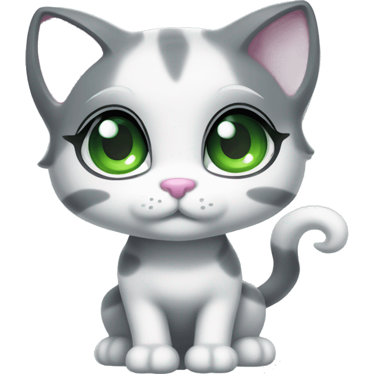 ethereal cute white and dark grey with green eyes cat littlest pet shop lisa frank style emoji