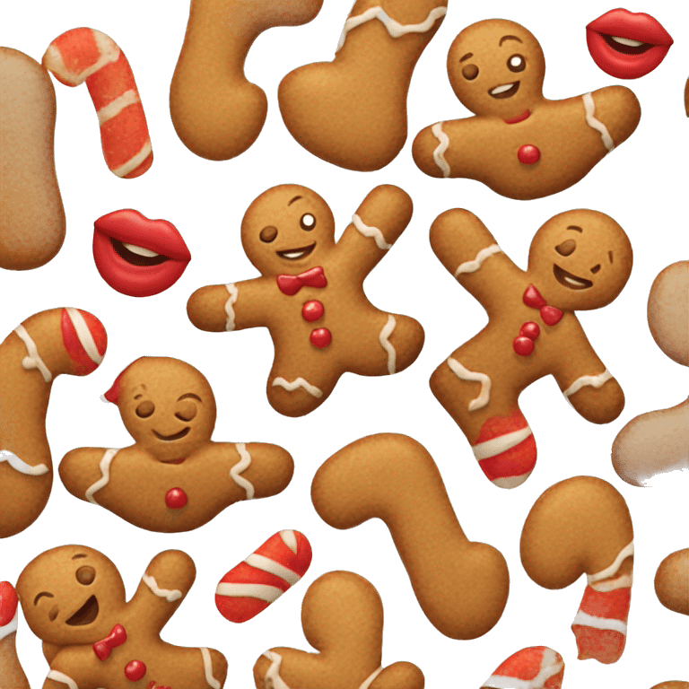 Smiling gingerbread man with red lips emoji