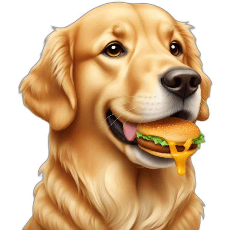 golden retriever eating a burger emoji