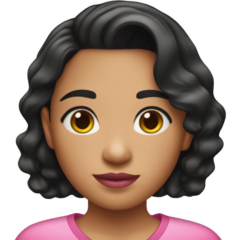 Kalinago girl with straight nose, pink lips, black short wavy hair and pink shirt  emoji