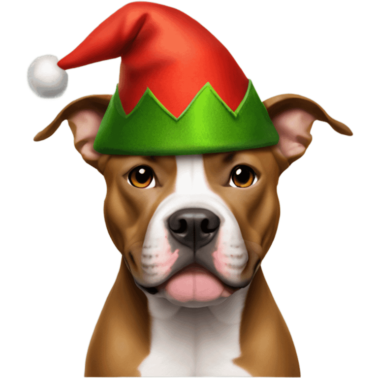 Pitbull wearing an elf hat emoji