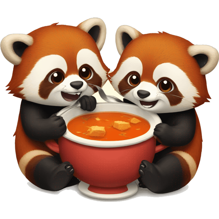 Two red pandas eating soup together  emoji