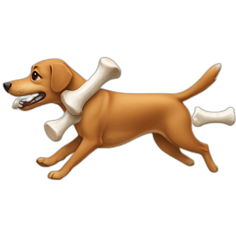 Dog running while eating bone emoji