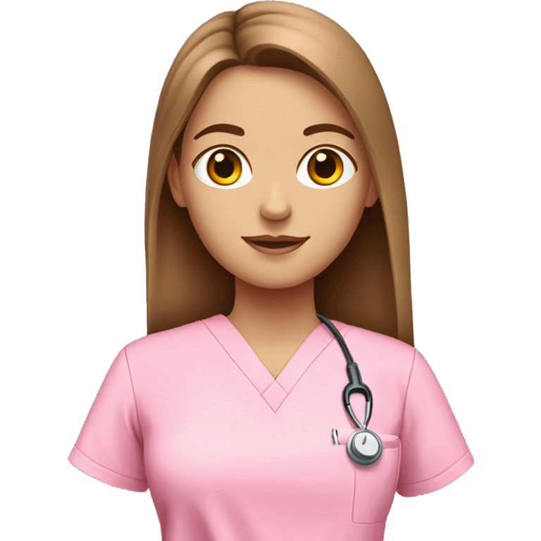 White girl with long brown hair in pink scrubs  emoji