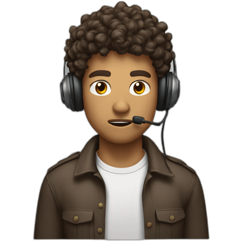 angry curly brown short hair guy with a headset with Symbols on Mouth emoji