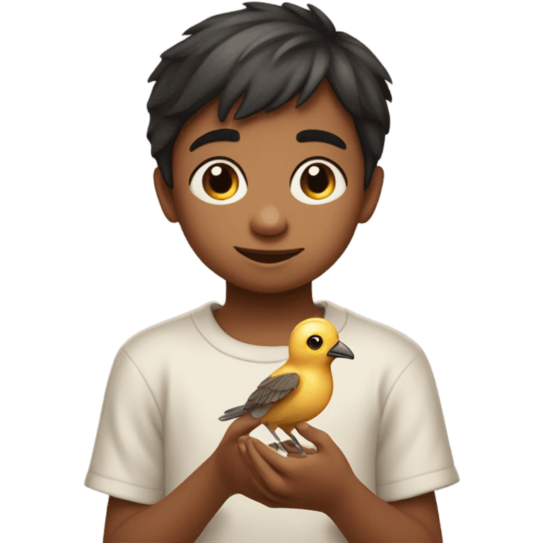 boy holding bird under sky emoji