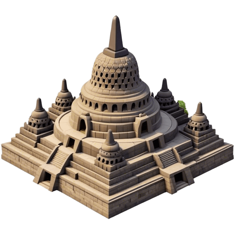 Cinematic Realistic Borobudur Landmark Emoji, showcasing the majestic ancient Buddhist temple rendered with intricate textures and serene, historic lighting. emoji