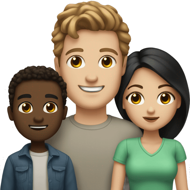 Man with white skin brown hair and hazel green eyes and Woman with brown eyes and black hair white skin they have 2 kids family portrait emoji