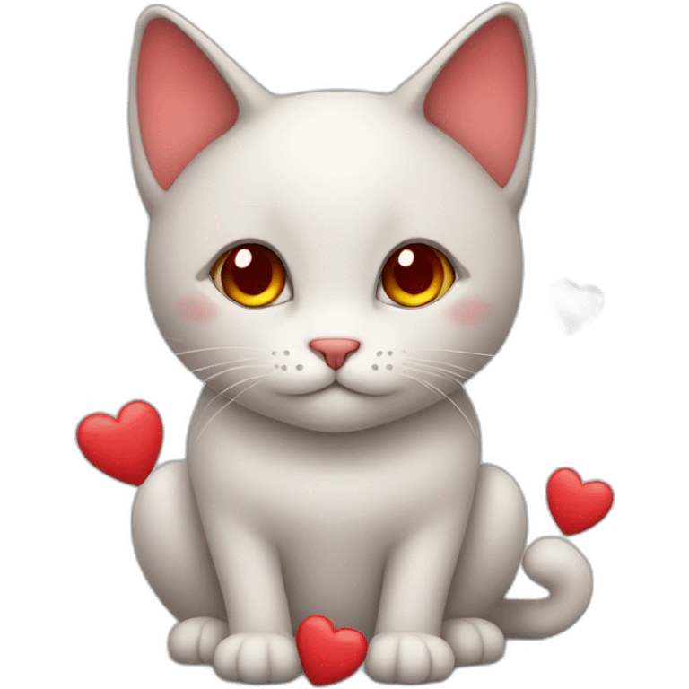 Shy cat with red hearts emoji