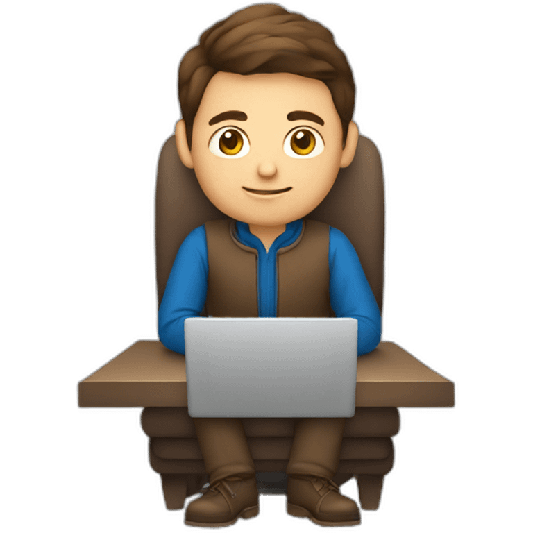 Brown hair male Developer sitting with a computer emoji